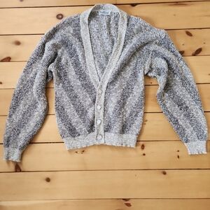 Vintage Ruffian Men's Black and White Cardigan Sweater